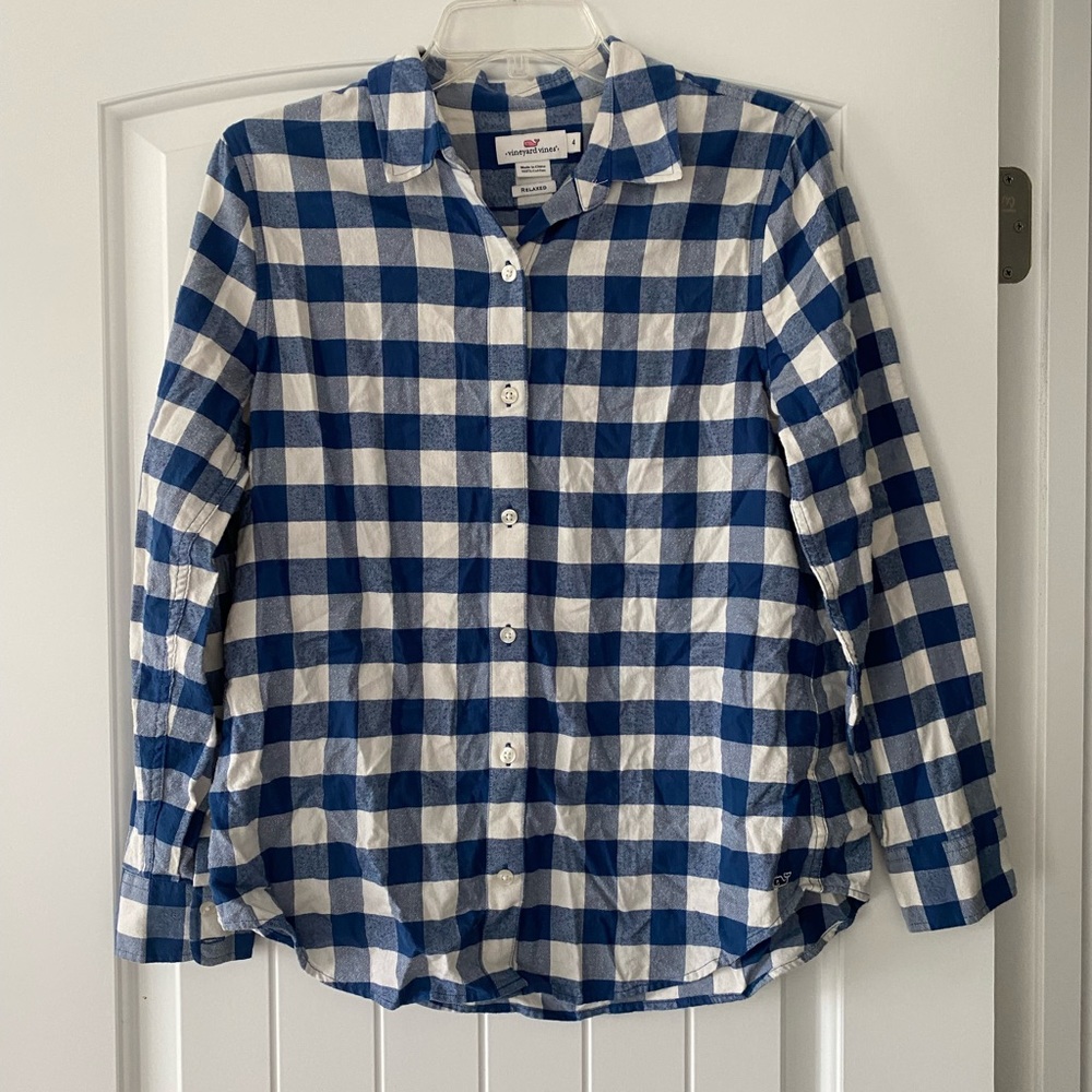 Vineyard Vines blue & white checkered button up